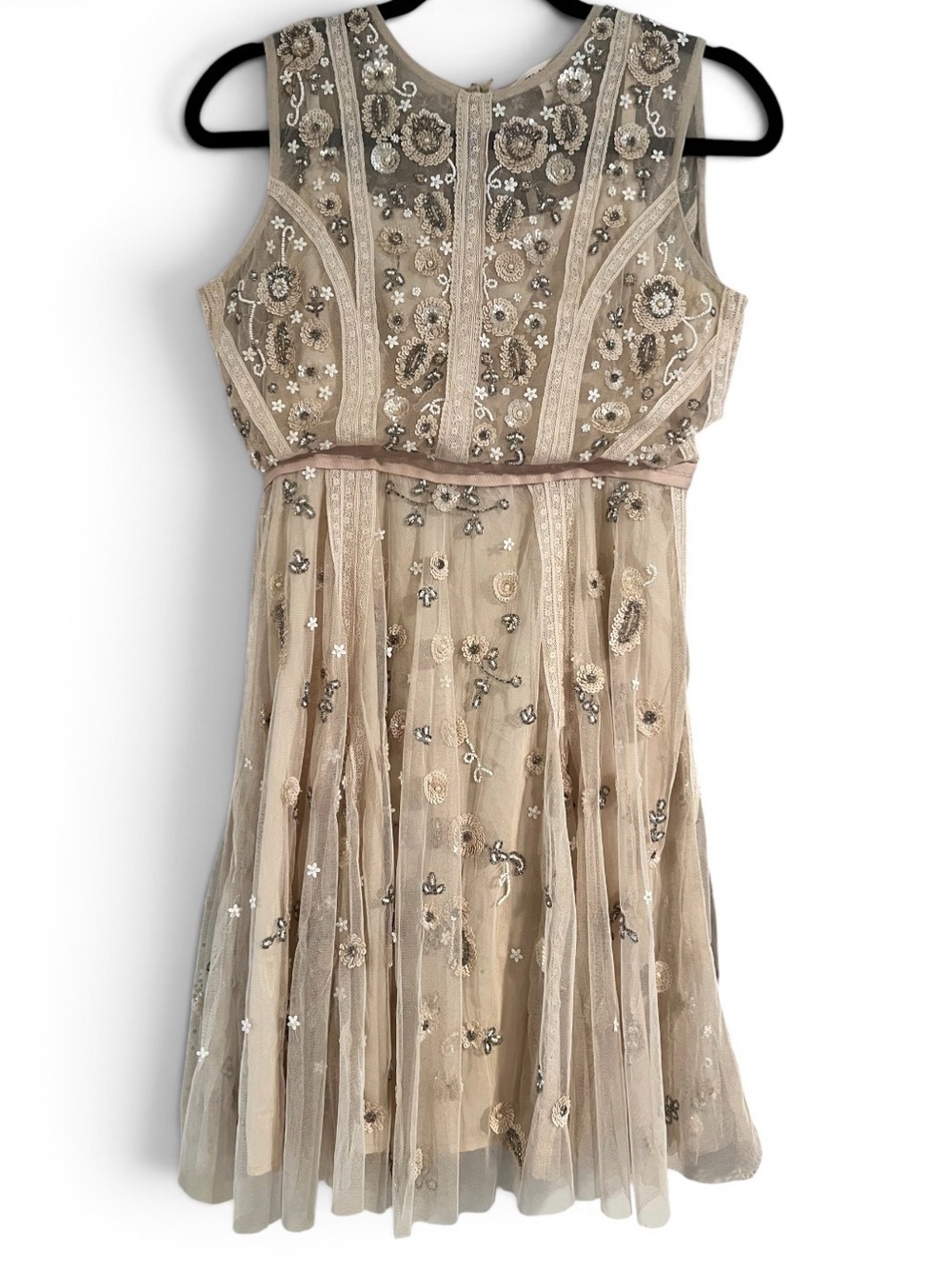 Chelsea & Violet Embroidered Beige Midi Dress with Sequins